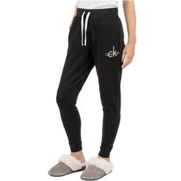 Calvin Klein Joggers Black French Terry Pants Women's Small Loungwear Pants - Picture 1 of 11